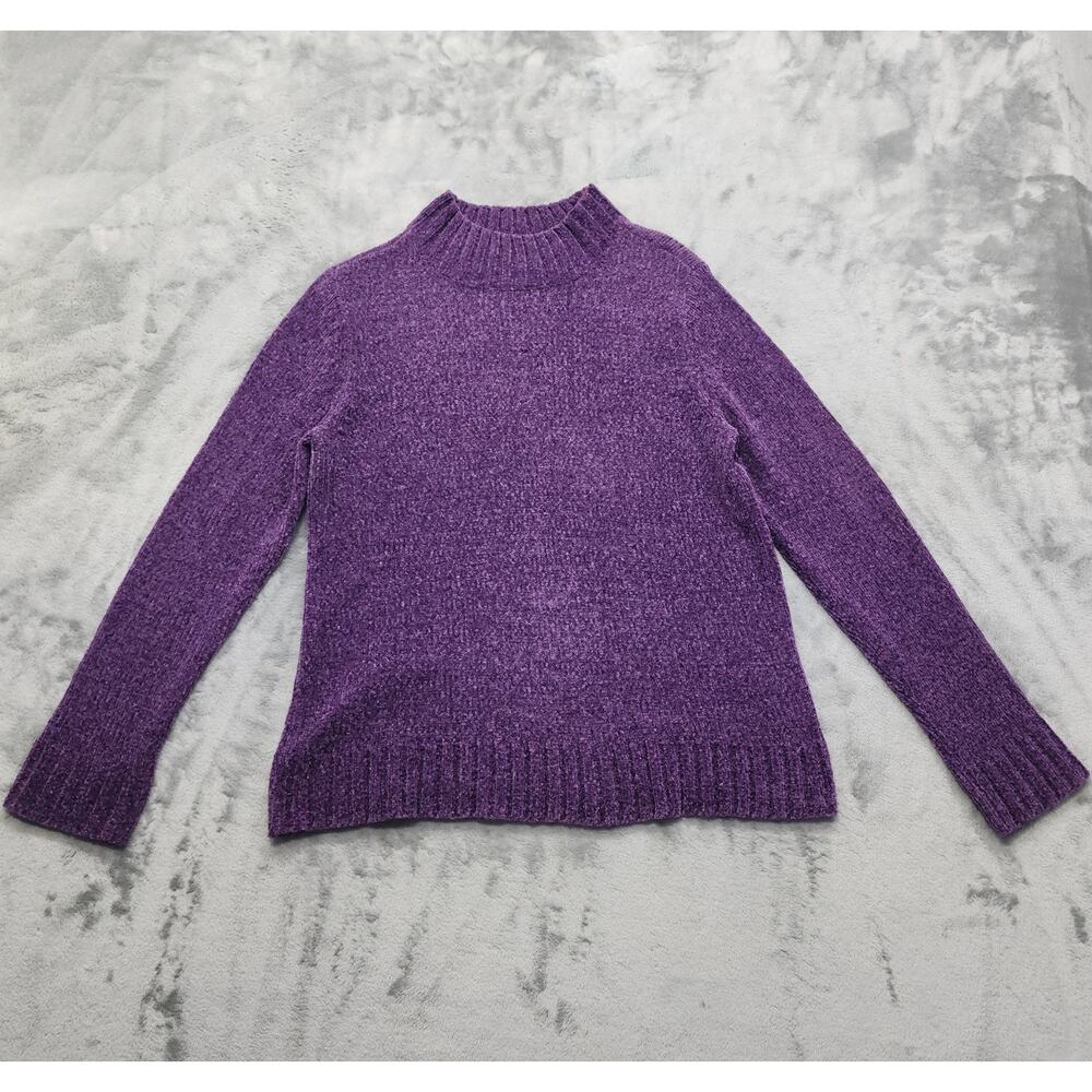 Vintage 90s White Stag Sweater Womens M Purple Chenille Knit‎ Mock Neck Pullover